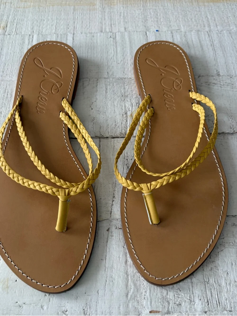 J.Crew NWOT Capri‎ Braided Strap Thong Sandals size 10 Yellow Leather Flat
